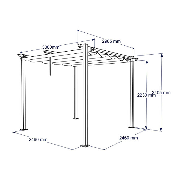 AICA SANITAIRE - Pergola autoportante 3 x 3m en aluminium - Toile rétractable tonnelle gris - 4 pieds robustes - large