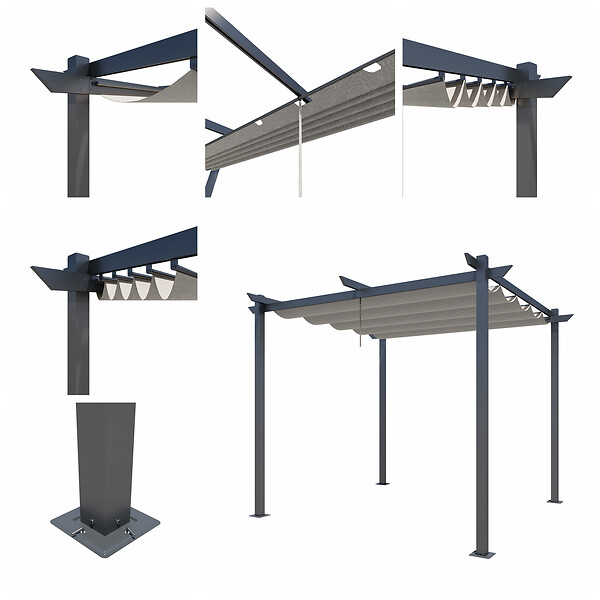 AICA SANITAIRE - Pergola autoportante 3 x 3m en aluminium - Toile rétractable tonnelle gris - 4 pieds robustes - large