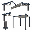 AICA SANITAIRE - Pergola autoportante 3 x 3m en aluminium - Toile rétractable tonnelle gris - 4 pieds robustes - vignette