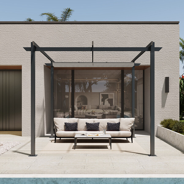 AICA SANITAIRE - Pergola autoportante 3 x 3m en aluminium - Toile rétractable tonnelle gris - 4 pieds robustes - large