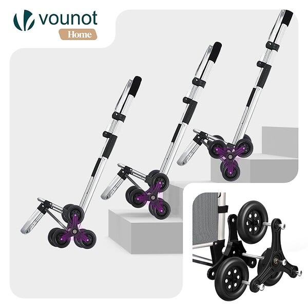 VOUNOT - Chariot de courses pliable monte escalier aluminium avec sac isotherme gris - large