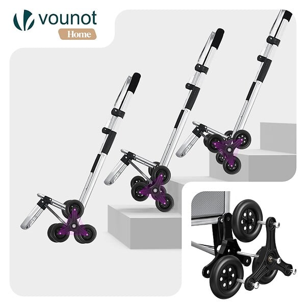 VOUNOT - Chariot de courses pliable monte escalier aluminium gris - large