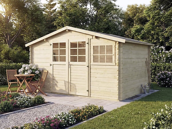 HABITAT ET JARDIN - Abri de jardin en bois traité autoclave "Belmont" - 12.53 m² - 34 mm - large