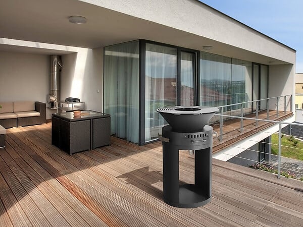 HABITAT ET JARDIN - Barbecue plancha brasero a charbon et bois "Cesar" - 49 x 49 x 92 cm - Noir - large