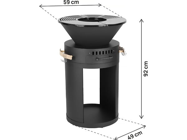 HABITAT ET JARDIN - Barbecue plancha brasero a charbon et bois "Cesar" - 49 x 49 x 92 cm - Noir - large
