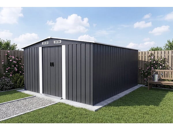 HABITAT ET JARDIN - Abri de jardin métal avec porte coulissante "Boston" - 13 m² - Gris - large