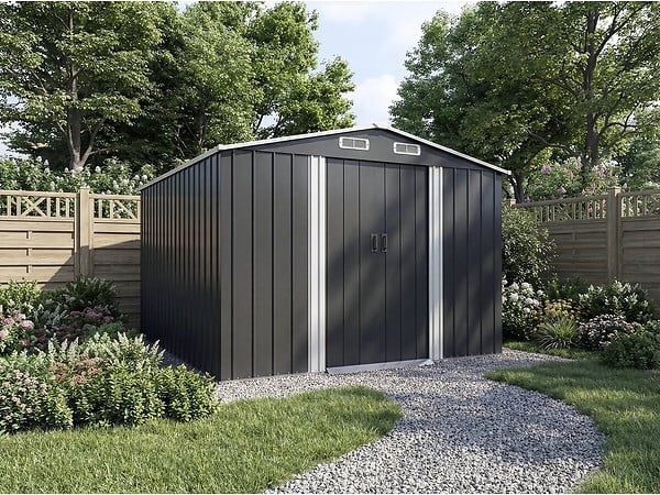HABITAT ET JARDIN - Abri de jardin métal avec porte coulissante "Boston" - 8 m² - Gris - large