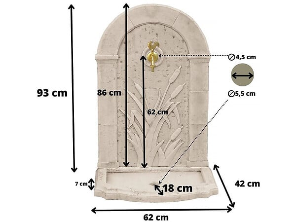 HABITAT ET JARDIN - Fontaine "ROSEAU" - en pierre reconstituée - 62 x 42 x 93 cm - large