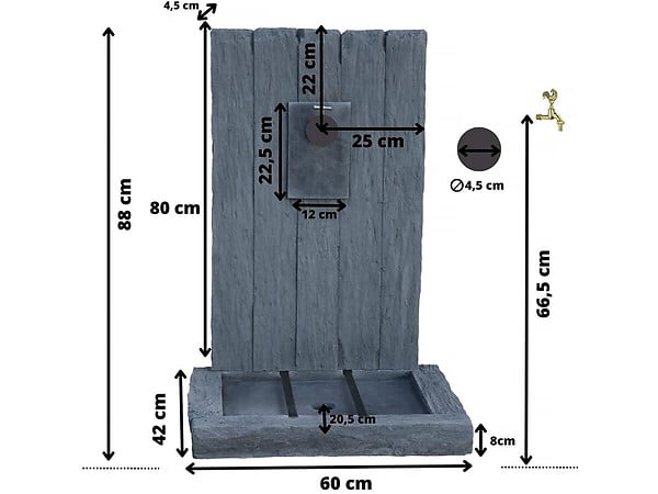 HABITAT ET JARDIN - Fontaine "ARDOISE" - en pierre reconstituée - 59 x 44 x 87 cm - Gris - large