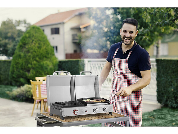 HABITAT ET JARDIN - Plancha barbecue à gaz avec grille et plancha "Flamo" - 3 bruleurs - Gris - large
