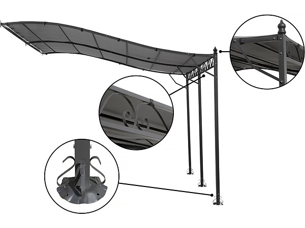 HABITAT ET JARDIN - Pergola tonnelle adossée en métal - 3 x 4 m - Gris - large