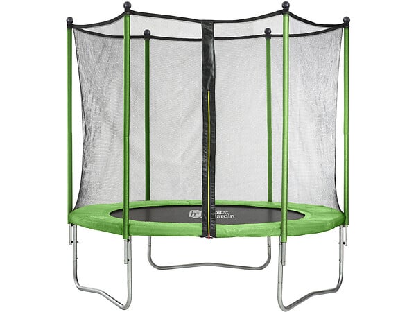 HABITAT ET JARDIN - Trampoline " Yoopi " - Ø 2.44 m - Vert - avec filet + échelle + couverture + kit d'ancrage - large