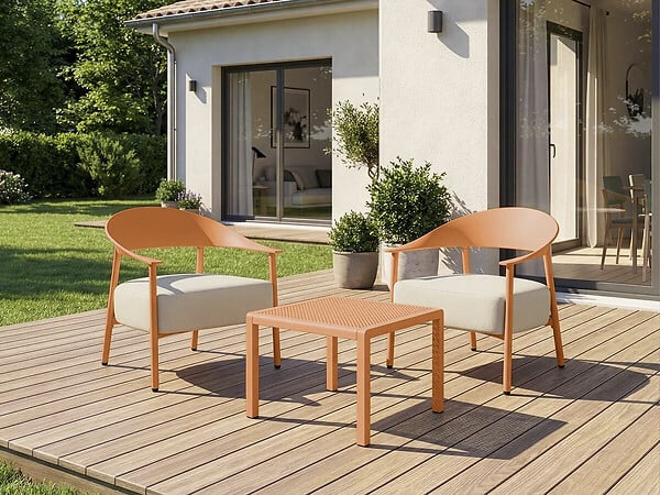 HABITAT ET JARDIN - Lot de 2 fauteuils de jardin en plastique et métal "Céora" - Orange - large
