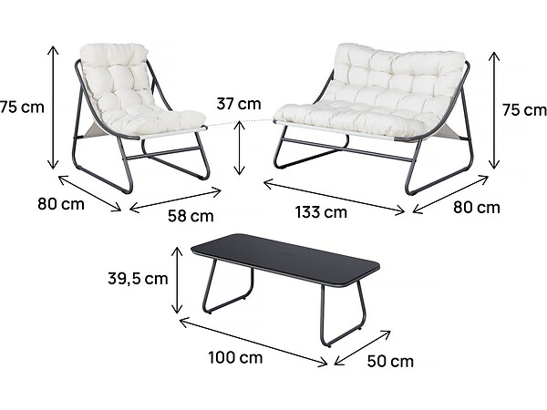 HABITAT ET JARDIN - Salon de jardin en métal avec coussins "Aria" - 4 places - Beige - large
