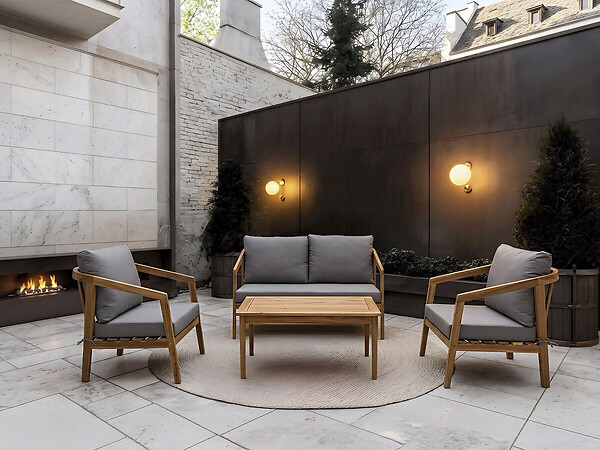 HABITAT ET JARDIN - Salon de jardin en bois avec coussins "Presley" - 4 places - Gris - large