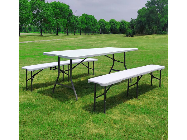 HABITAT ET JARDIN - Ensemble Table de jardin pliante + 2 Bancs pliants " Foldy" - Blanc - large