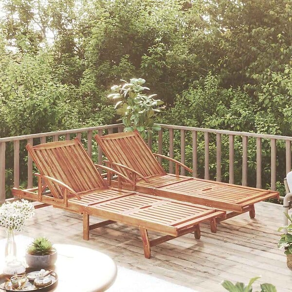 VIDAXL - vidaXL Chaises longues lot de 2 Bois d'acacia solide - large