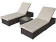 HABITAT ET JARDIN - Lot de 2 bains de soleil en résine tressée avec coussins et table basse "Alice" - Ecru - vignette