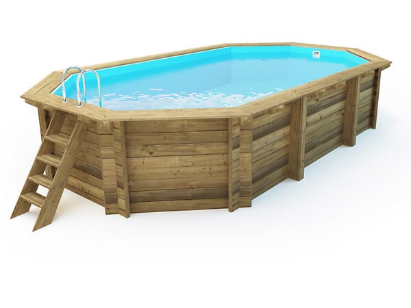 HABITAT ET JARDIN - Piscine bois " Brazilia 130 "  5.86 x 3.86 x 1.31 m - Bâche à bulles 180 µ - Bâche hiver 280 g/m² - large