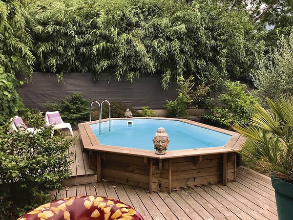 HABITAT ET JARDIN - Piscine bois " Miami 120 " - 4.86 x 3.36 x 1.20 m + Bâche à bulles 180 µ + Bâche hiver 280 gr/m² - large