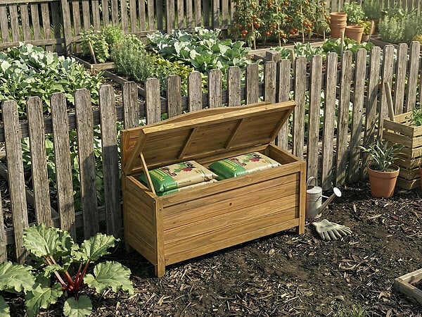 HABITAT ET JARDIN - Banc coffre de jardin en bois "Ben" - 90 x 33 x 60 cm - Marron - large
