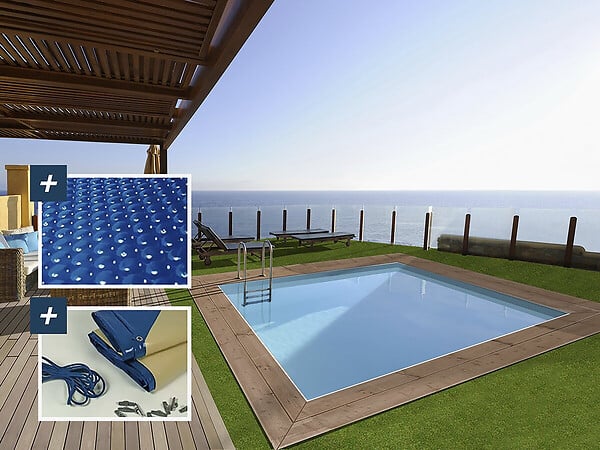 HABITAT ET JARDIN - Piscine bois rectangle " Maldives  " - 3.20 x 3.20 x 1.24  m + Bâche à bulles 180 µ - Bâche hiver 280 g/m² - large