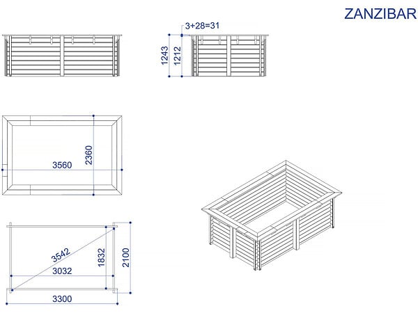 HABITAT ET JARDIN - Piscine bois rectangle " Zanzibar "- 3,50 x 2,30 x 1,24  m - large