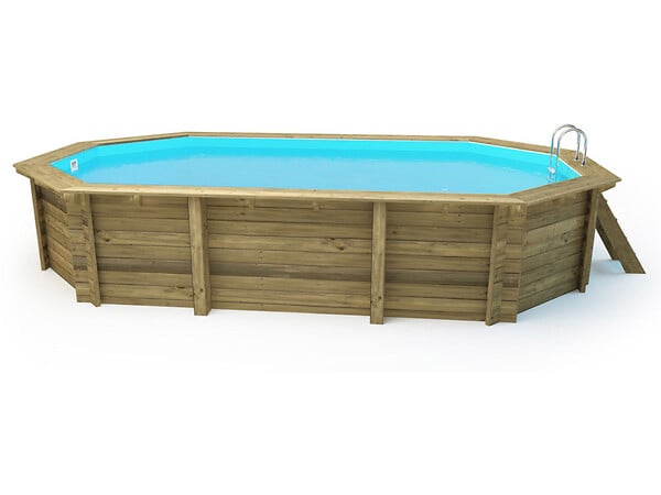 HABITAT ET JARDIN - Piscine bois " Brazilia 145 "  5.86 x 3.86 x 1.44 m - Bâche à bulles 180 µ - Bâche hiver 280 g/m² - large