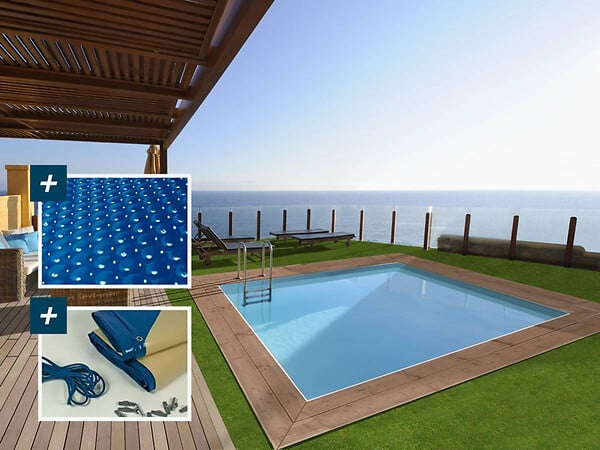 HABITAT ET JARDIN - Piscine bois rectangle " Caimans 120  " - 4.10 x 3.00 x 1.24  m + Bâche à bulles 180 µ - Bâche hiver 280 g/m² - large