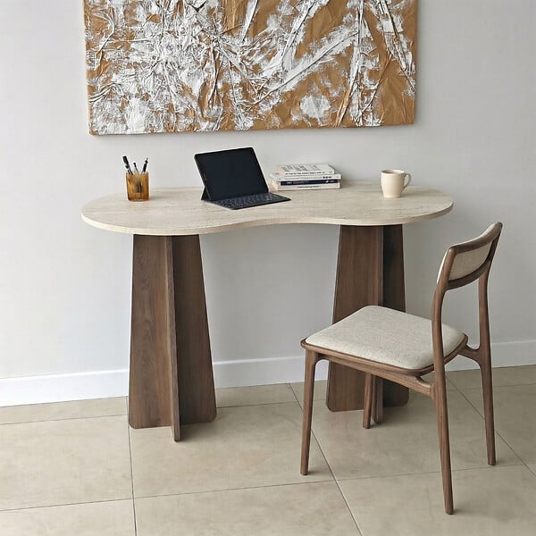 HABITAT ET JARDIN - Bureau en bois "Infini" - 120 x 60 x 75 cm - Travertin - large