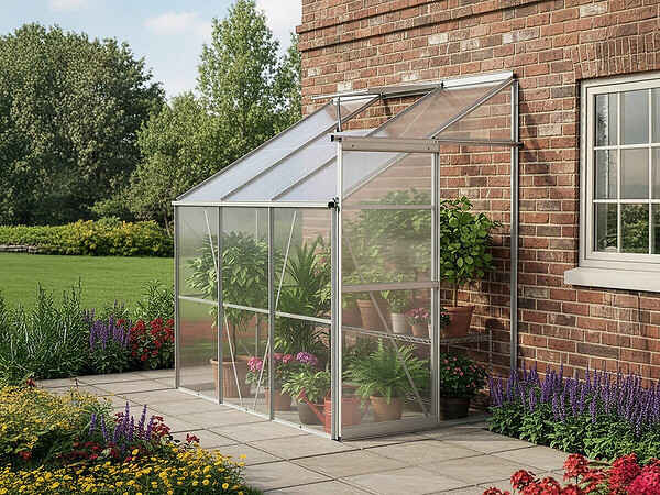 HABITAT ET JARDIN - Serre jardin adossée en polycarbonate "Aneth" 190 x 125 x 195 cm - 2,37 m² - large