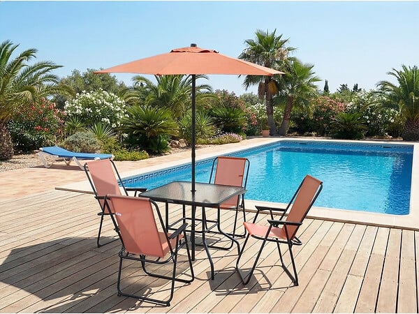HABITAT ET JARDIN - Table et chaises de jardin avec parasol en métal "Convivia" - 4 places - Terracotta - large