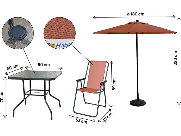 HABITAT ET JARDIN - Table et chaises de jardin avec parasol en métal "Convivia" - 4 places - Terracotta - large