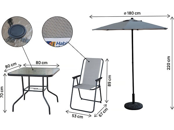 HABITAT ET JARDIN - Table et chaises de jardin avec parasol en métal "Convivia" - 4 places - Gris clair - large