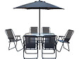 HABITAT ET JARDIN - Table et chaises de jardin avec parasol en métal "Convivia" - 6 places - Gris anthracite - vignette