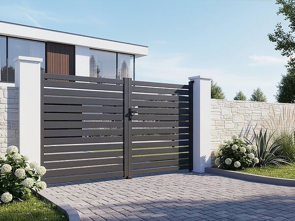 HABITAT ET JARDIN - Portail semi-ajouré en aluminium "Julien"- 340 x 140 cm - Gris - large