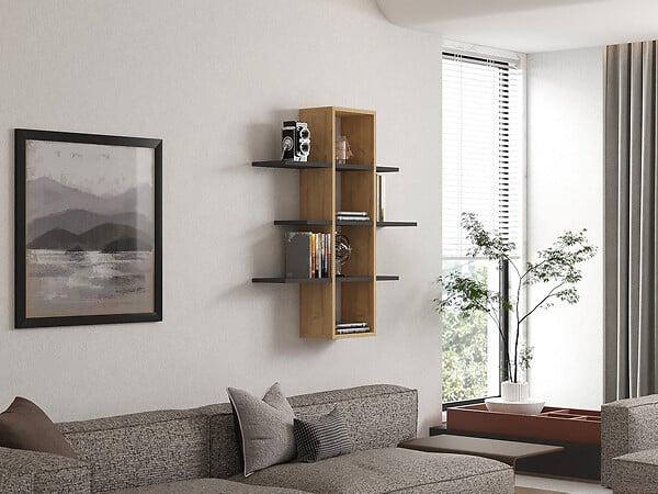 HABITAT ET JARDIN - Étagère murale en bois "Ardo" - 96 x 19 x 101 cm - Saphir, Anthracite - large