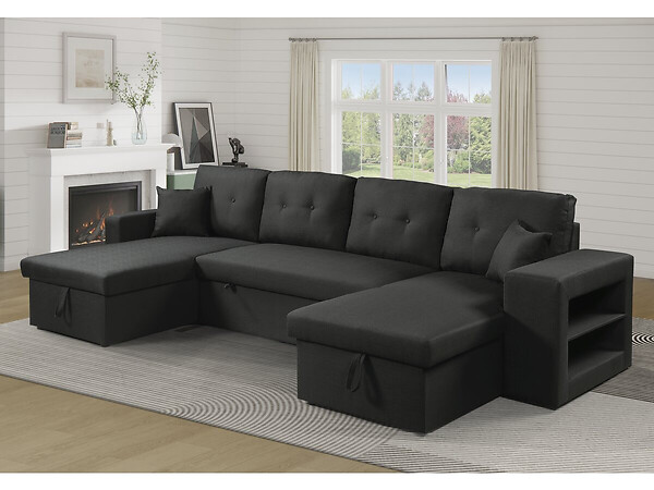 HABITAT ET JARDIN - Canapé d'angle panoramique convertible en tissu "Axel" - 4 places - Noir - large