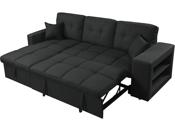 HABITAT ET JARDIN - Canapé d'angle convertible/réversible tissu style bubble "Axel" - 3 places - Noir - large