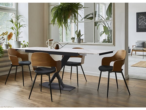 HABITAT ET JARDIN - Table à manger extensible en céramique 6 à 10 personnes  "Silence" - Blanc marbré gold - large