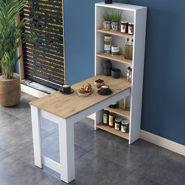 HABITAT ET JARDIN - Table de repas avec étagères en bois "Jong" - 120 x 54 x 154 cm - Marron - large