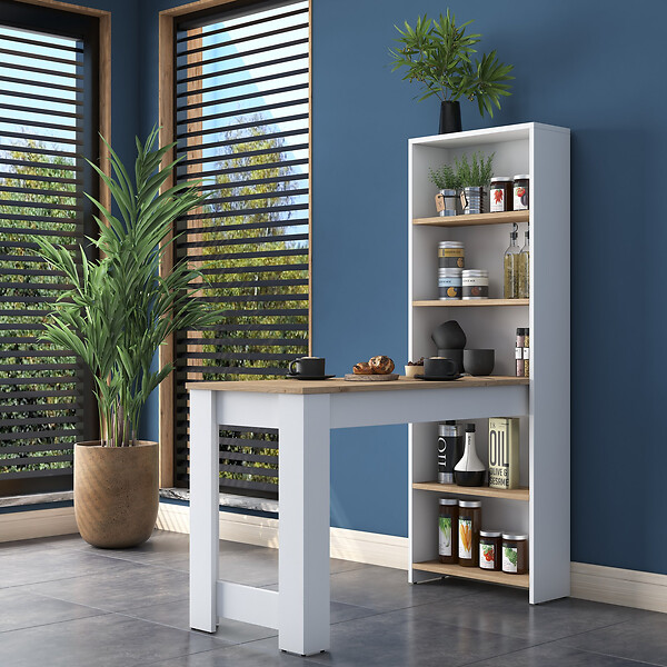 HABITAT ET JARDIN - Table de repas avec étagères en bois "Jong" - 120 x 54 x 154 cm - Marron - large