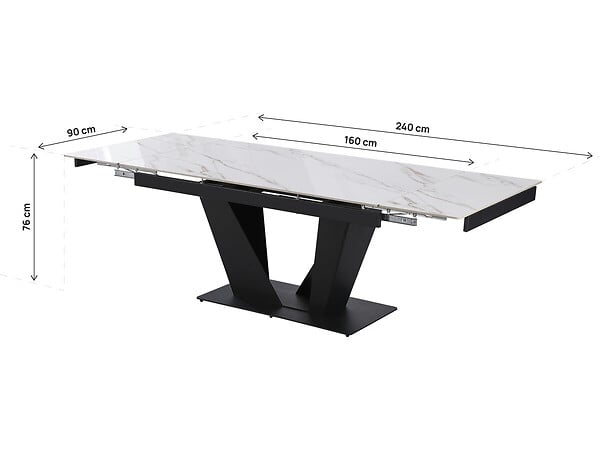 HABITAT ET JARDIN - Table à manger extensible en céramique - 160/240 cm - 6 à 10 personnes "Nova" - Blanc marbré gold - large