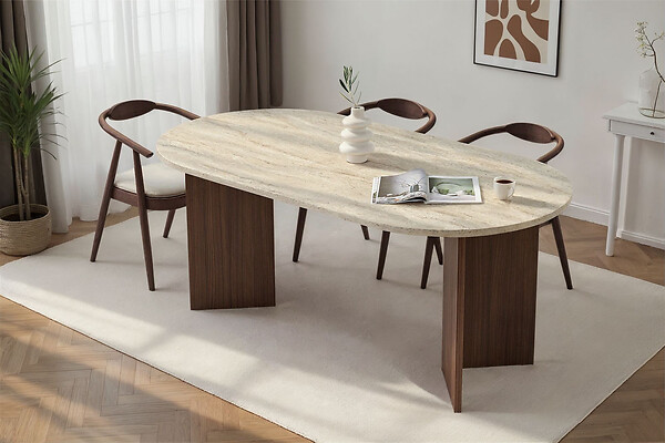 HABITAT ET JARDIN - Table à manger en bois "Sablin" 180 x 90 x 75 cm - Travertin - large