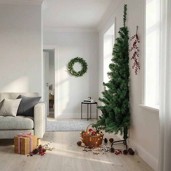 VIDAXL - vidaXL Sapin de Noël artificiel moitié avec support vert 210 cm PVC - large