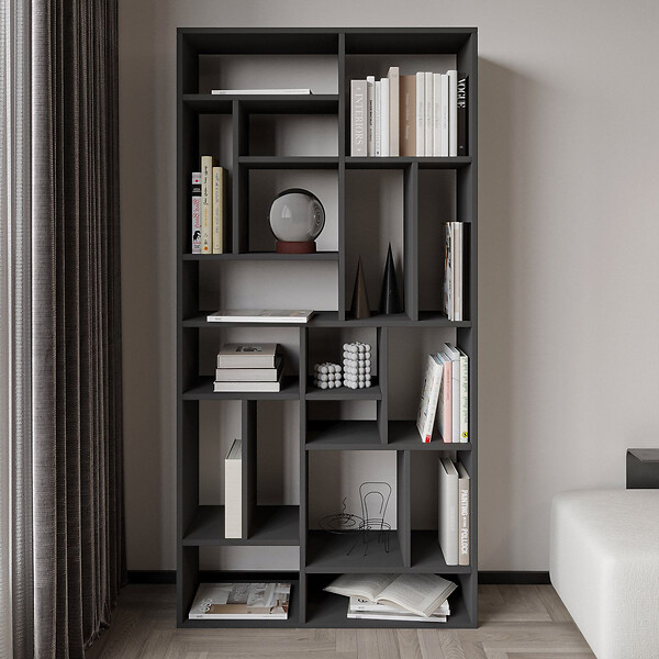 HABITAT ET JARDIN - Bibliothèque en bois "Nicola" - 90 x 30 x 180 cm - Gris anthracite - large