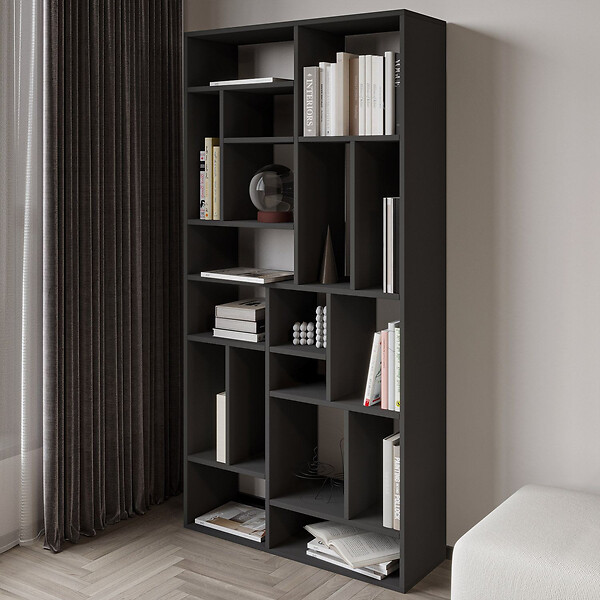 HABITAT ET JARDIN - Bibliothèque en bois "Nicola" - 90 x 30 x 180 cm - Gris anthracite - large