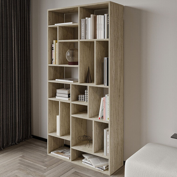 HABITAT ET JARDIN - Bibliothèque en bois "Nicola" - 90 x 30 x 180 cm - Travertin - large