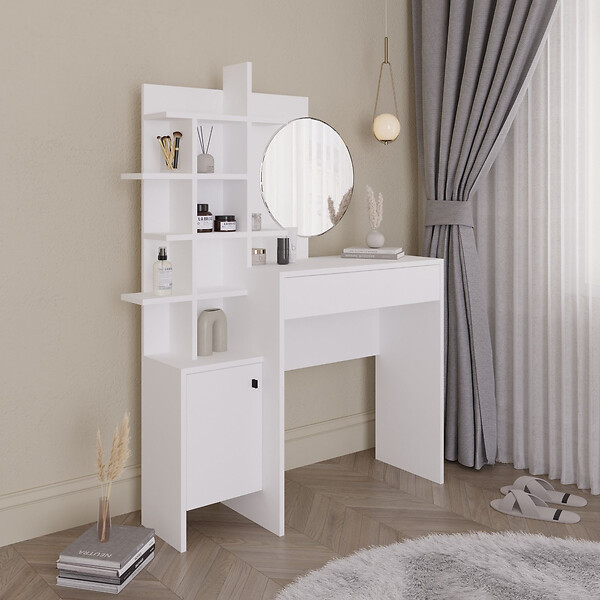 HABITAT ET JARDIN - Table de maquillage en bois "Mup" 105 x 35 x 151 cm - Blanc - large