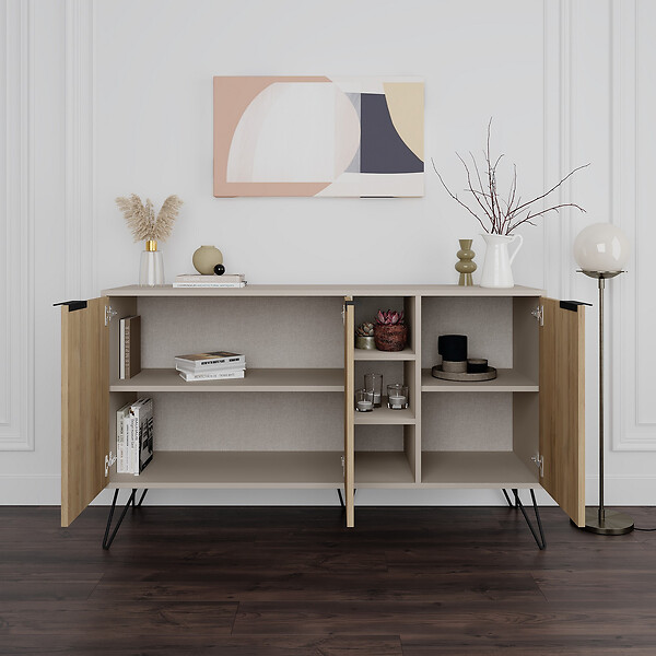 HABITAT ET JARDIN - Buffet en bois "Clara" - 142 x 36 x 83 cm - Grès - large